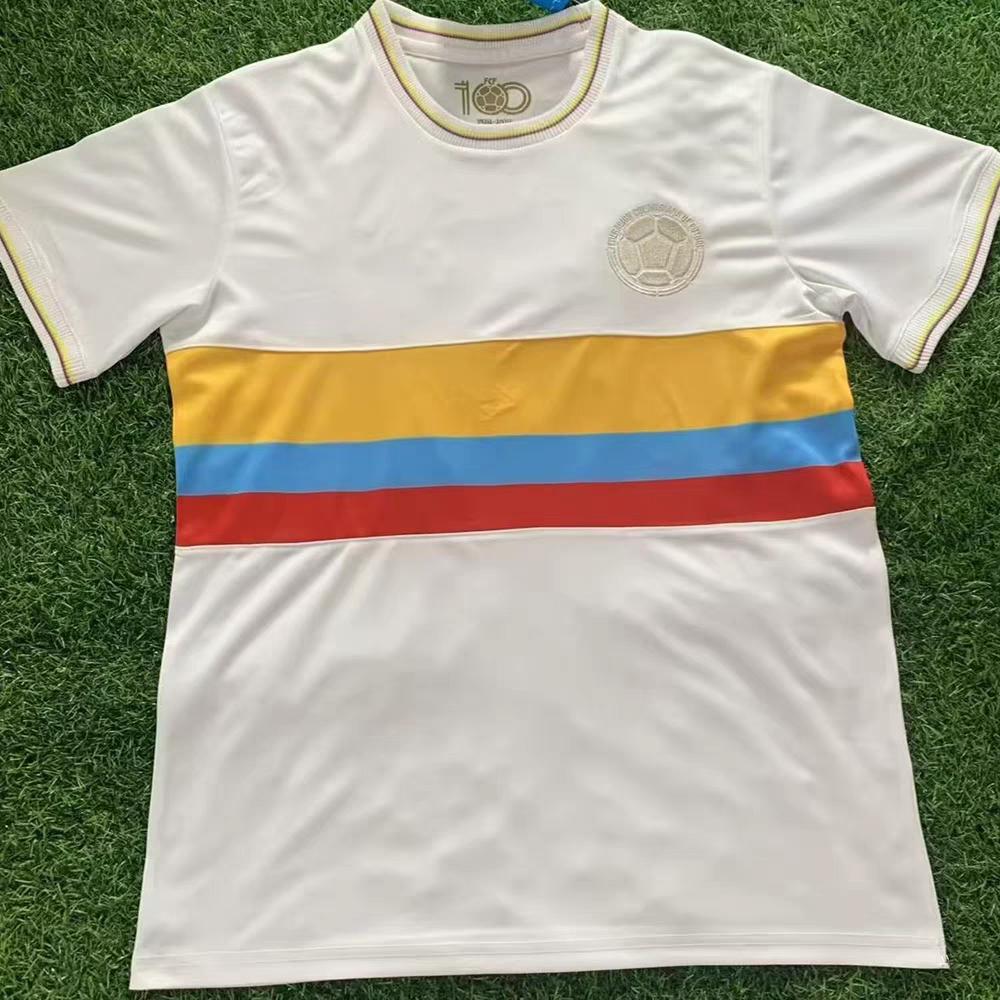 Colombia 100th Anniversary Edition Jersey - White with Yellow Blue Red Stripes and 100 Logo
