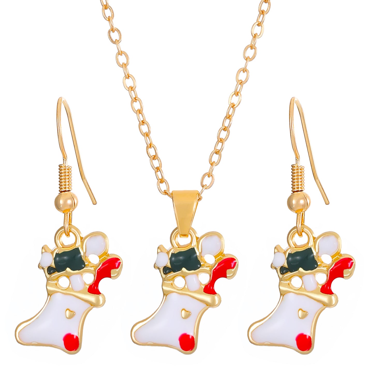 Christmas Ornament Elk Socks Snowman Necklace Earrings Suit