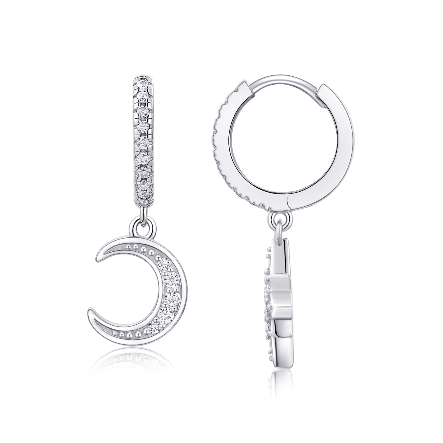 Star And Moon Interdependent - Fashionable Earrings And Stud Jewelry Set With Moissanite S925 Sterling Silver And Platinum-plated Diamonds
