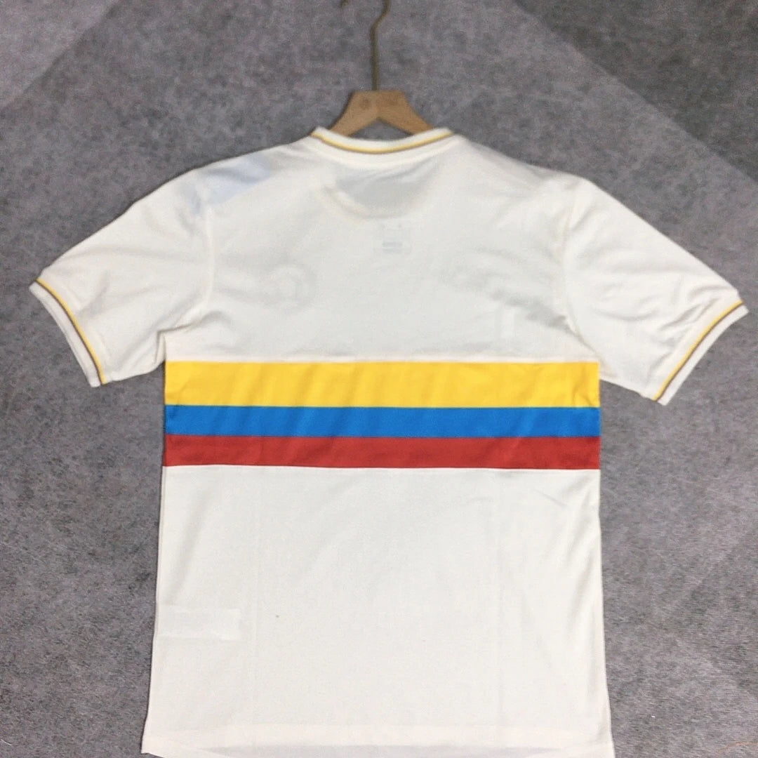Colombia 100th Anniversary Edition Jersey - White with Yellow Blue Red Stripes and 100 Logo