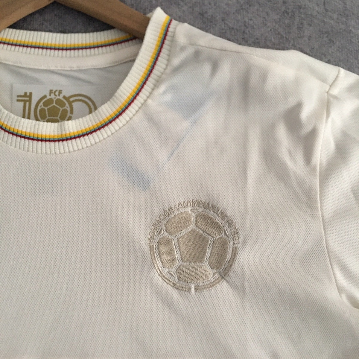 Colombia 100th Anniversary Edition Jersey - White with Yellow Blue Red Stripes and 100 Logo