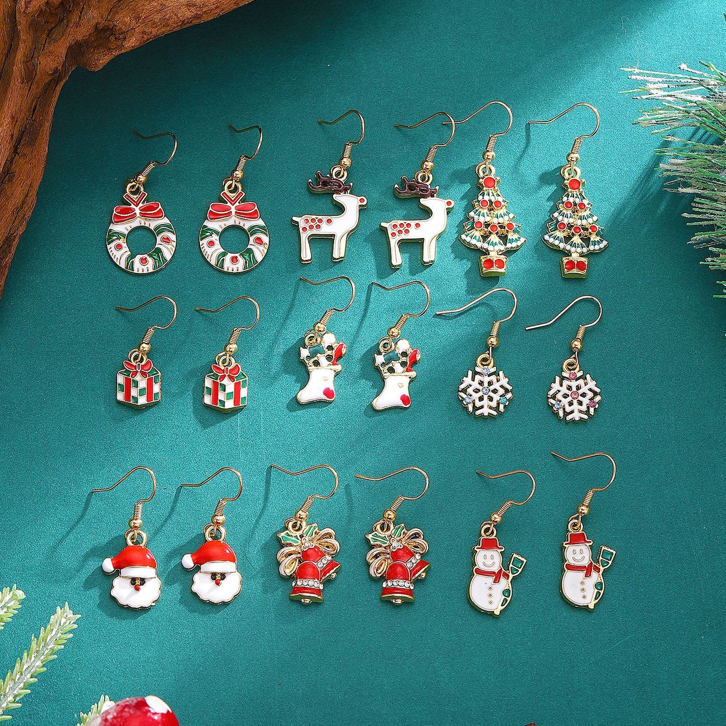 Christmas Ornament Elk Socks Snowman Necklace Earrings Suit