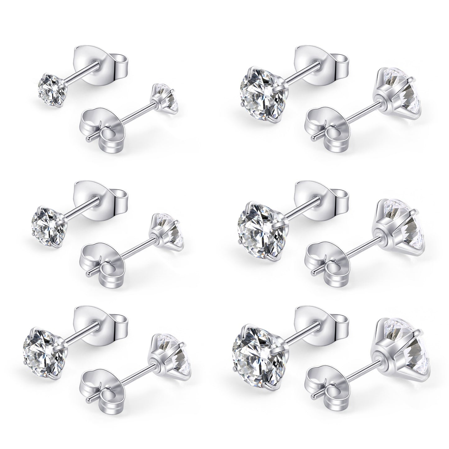 Huazi Diamond, Butterfly Buckle Titanium Steel Stud Earrings 6 Pairs