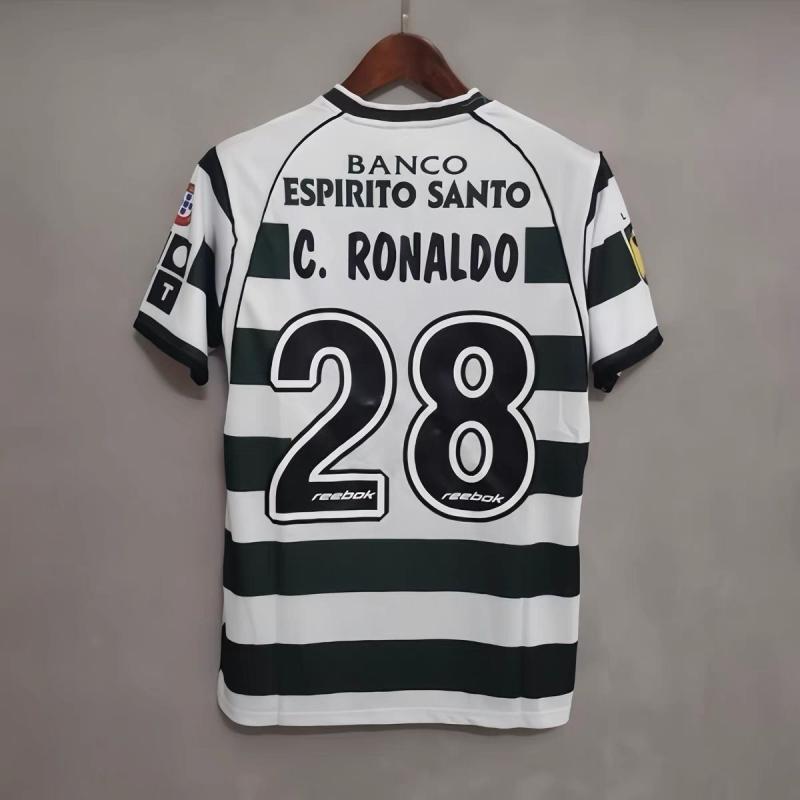 Lisbon Sports Home Cristiano Ronaldo's Long-Sleeved Jersey - Banco Espirito Santo C Ronaldo 28 Black White Striped Design