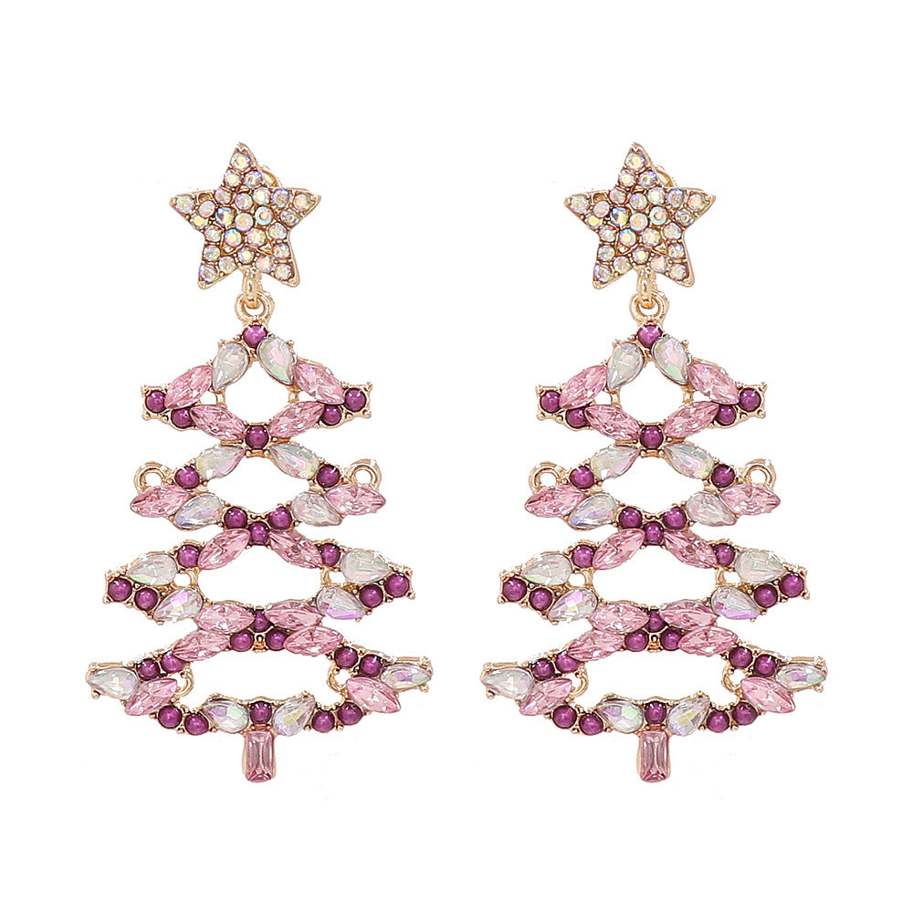 Fashion Christmas Tree Diamond Stud Earrings