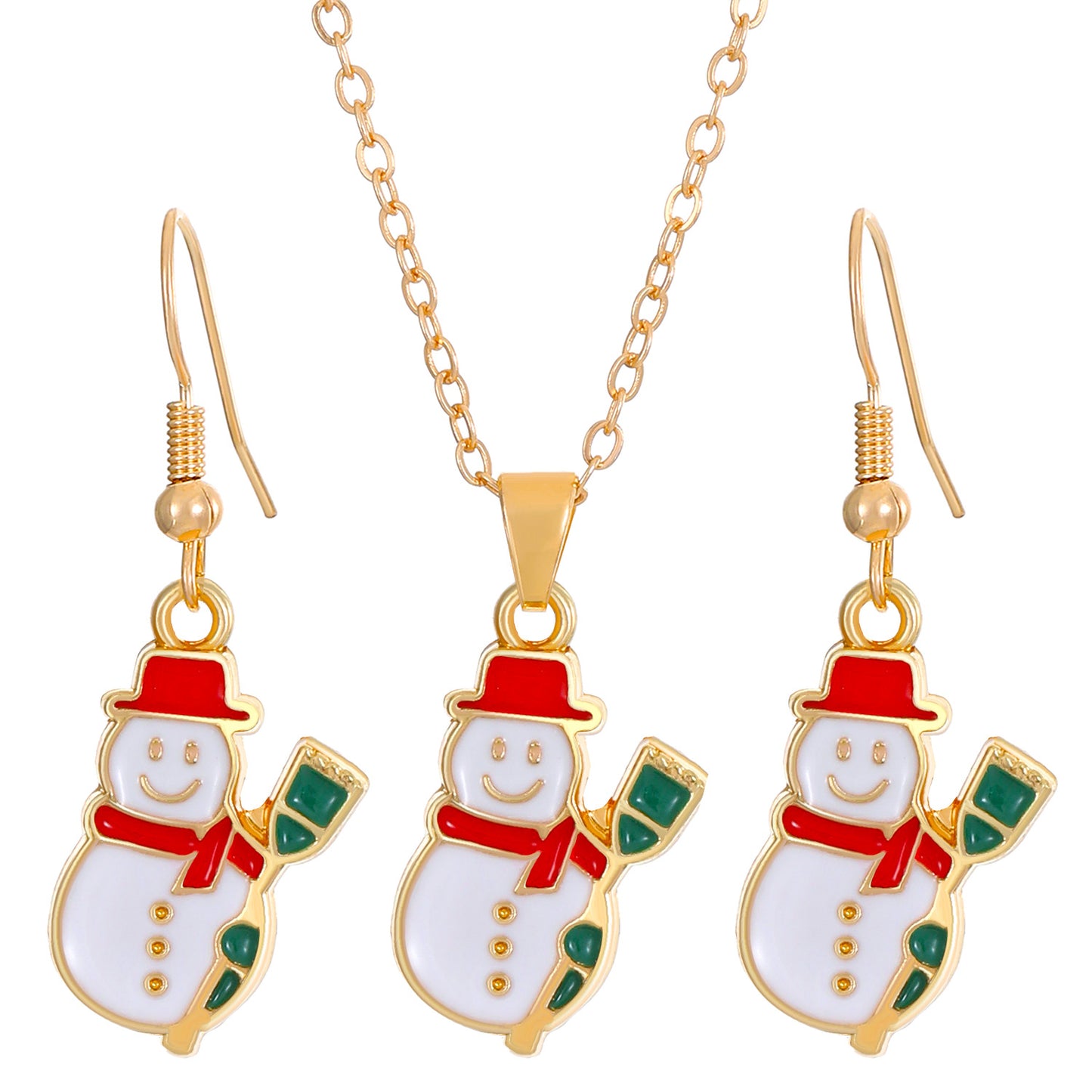 Christmas Ornament Elk Socks Snowman Necklace Earrings Suit