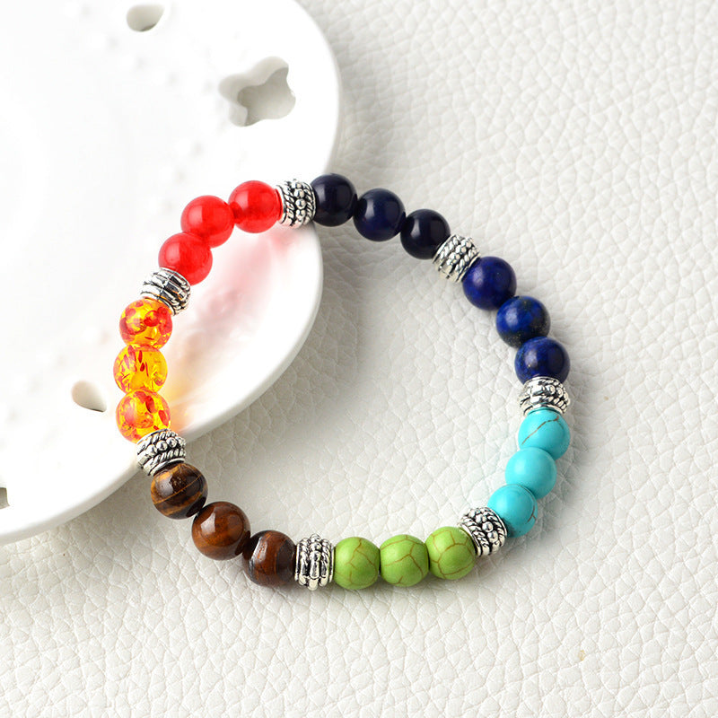 Natural Stone Colorful Chakra Energy Yoga Bracelet