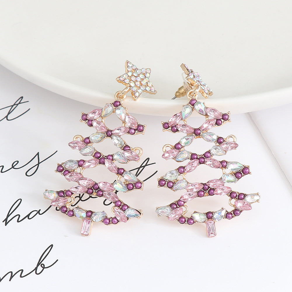 Fashion Christmas Tree Diamond Stud Earrings