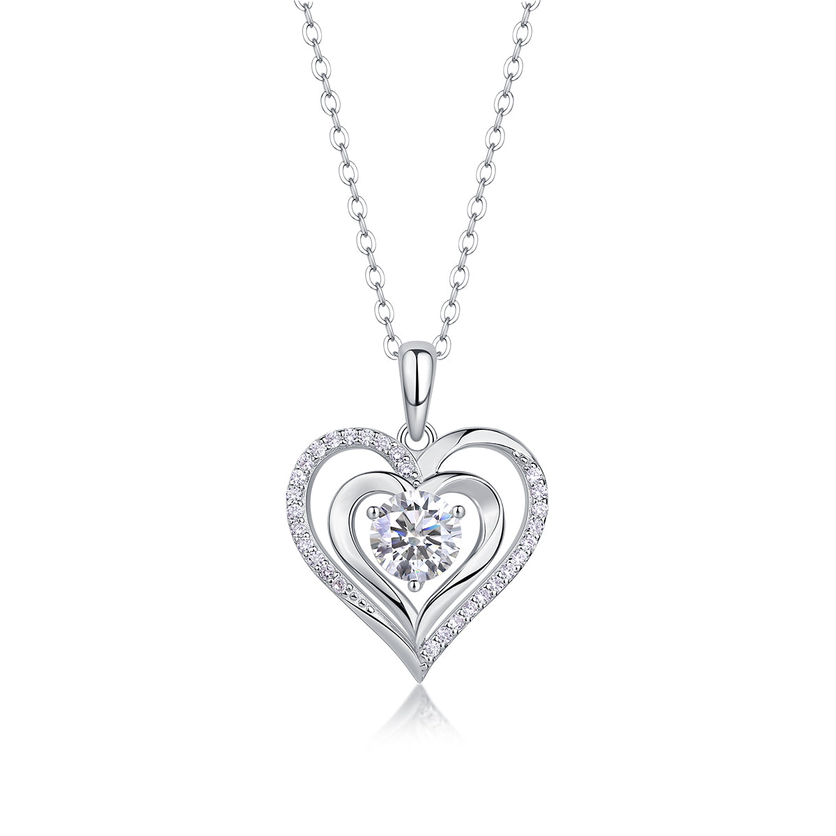 Heart To Heart Luxury Fashion Diamond Pendant Necklace Set With Mosan Diamond Silver Ornaments