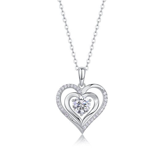 Heart To Heart Luxury Fashion Diamond Pendant Necklace Set With Mosan Diamond Silver Ornaments