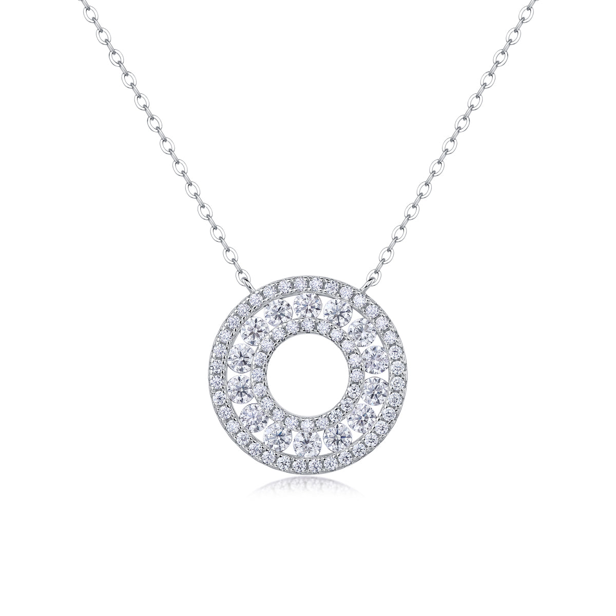 Reciprocating Luxury Fashion Diamond Pendant Necklace Set With Mosan Diamond Silver Ornaments