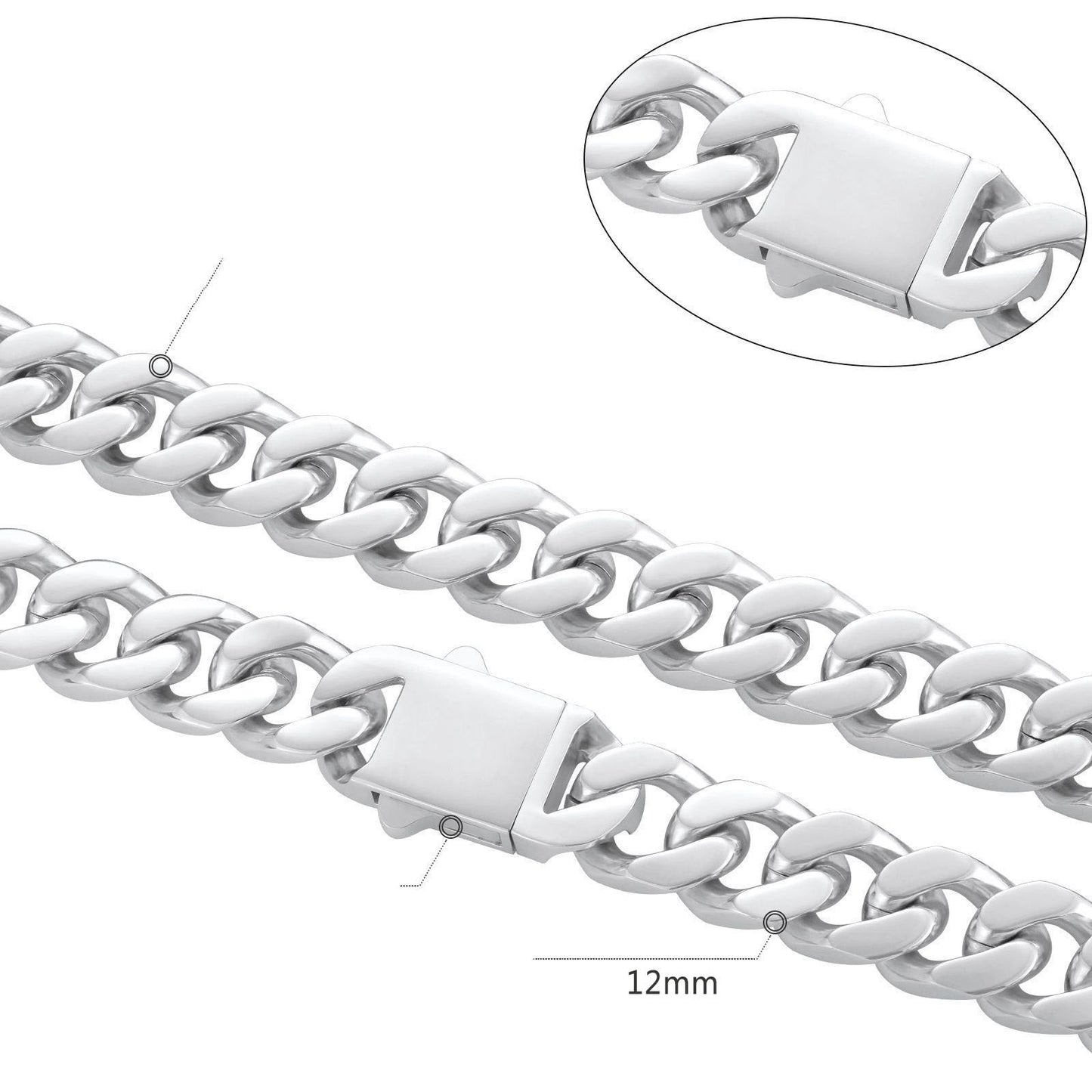 12mm Cuban Necklace Cast Denim Buckle