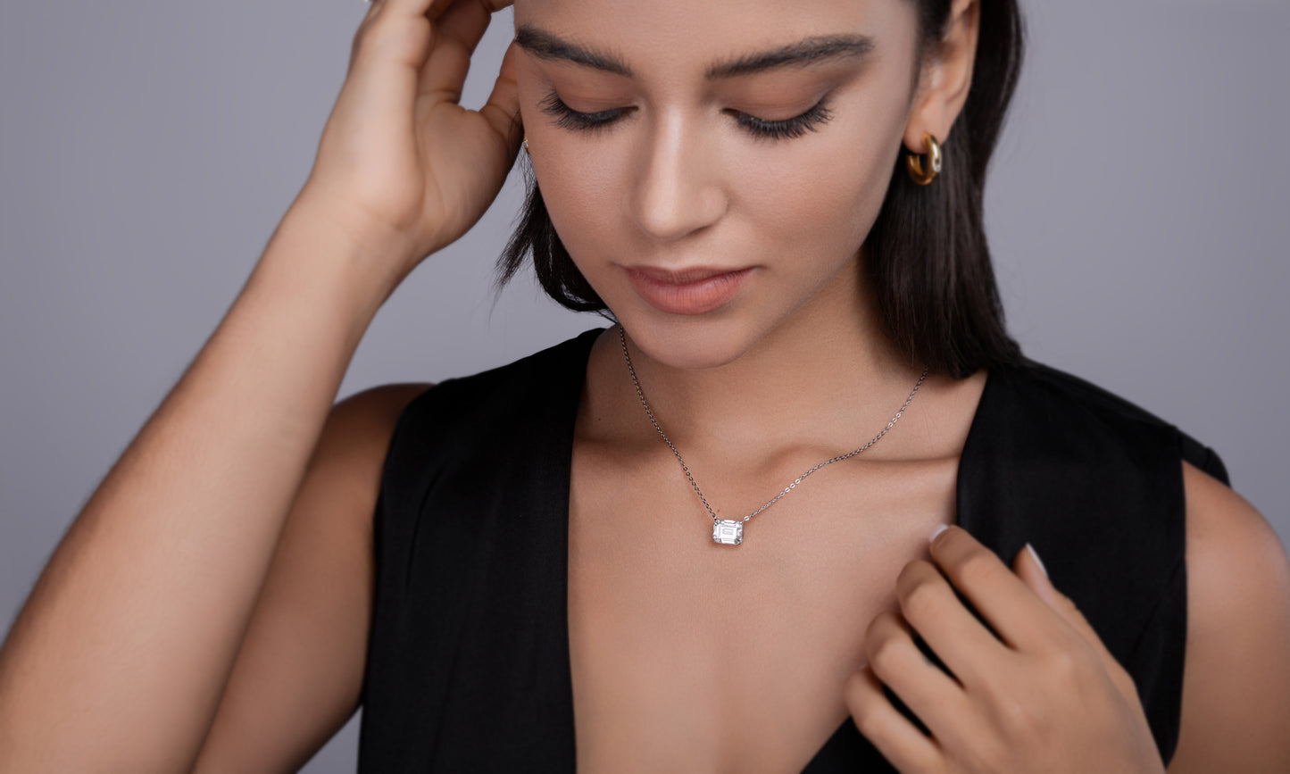 Mirage In The Mirror - A Trendy Diamond Pendant Necklace Set With Octagonal  Moissanite S925 Sterling Silver And Platinum Plating