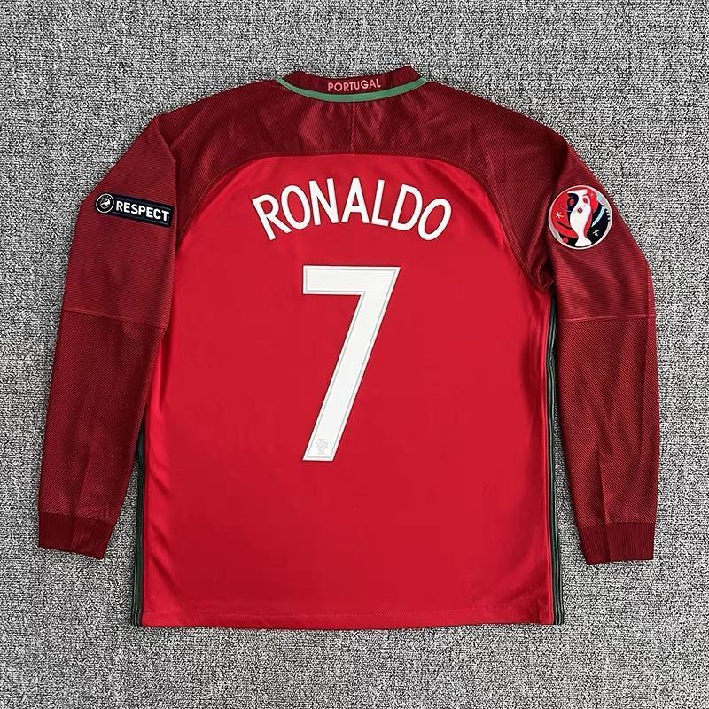 2016 Portugal long-sleeved jersey National team European Cup No. 7 Ronaldo long-sleeved game print number football suit men