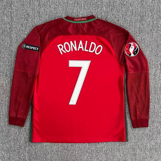 2016 Portugal long-sleeved jersey National team European Cup No. 7 Ronaldo long-sleeved game print number football suit men