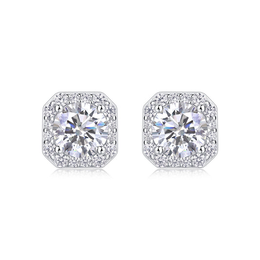 Heart Rose Luxury Fashion Diamond Earrings Stud Set With Mosan Diamond Silver Ornaments