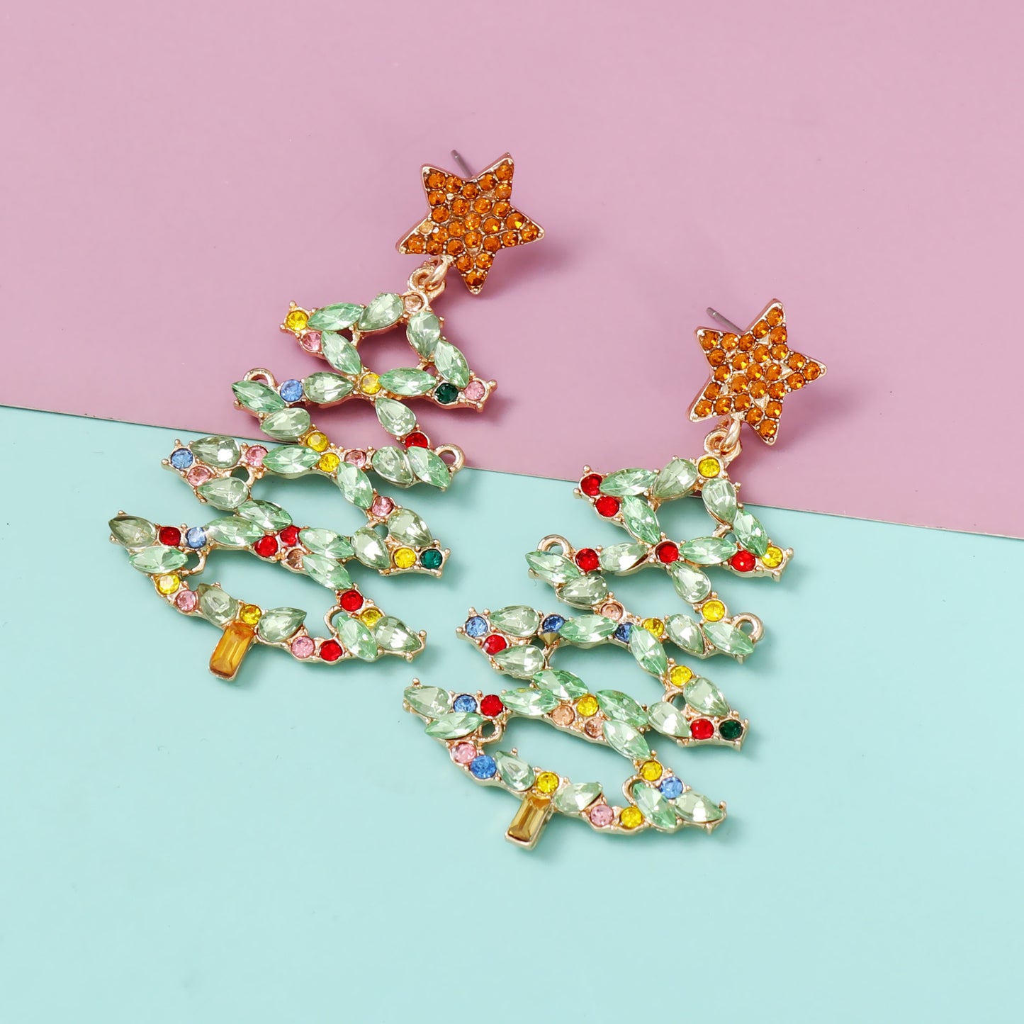 Fashion Christmas Tree Diamond Stud Earrings