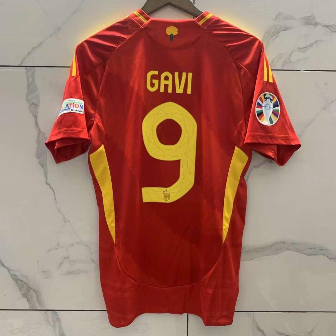 2425 season Spain home jersey European Cup 19 Yamal short sleeve football suit custom print number