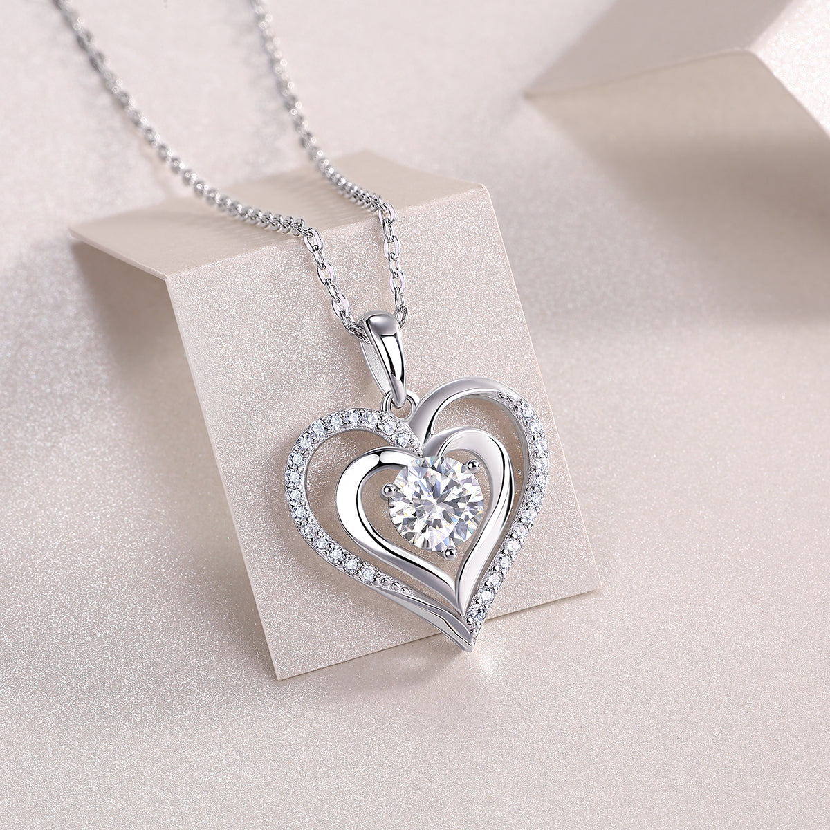 Heart To Heart Luxury Fashion Diamond Pendant Necklace Set With Mosan Diamond Silver Ornaments