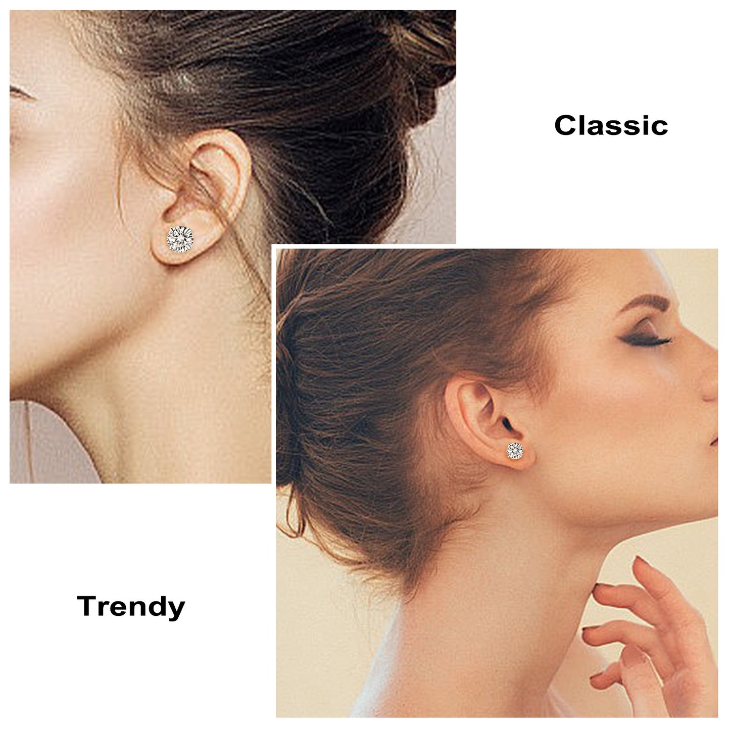 Huazi Diamond, Butterfly Buckle Titanium Steel Stud Earrings 6 Pairs